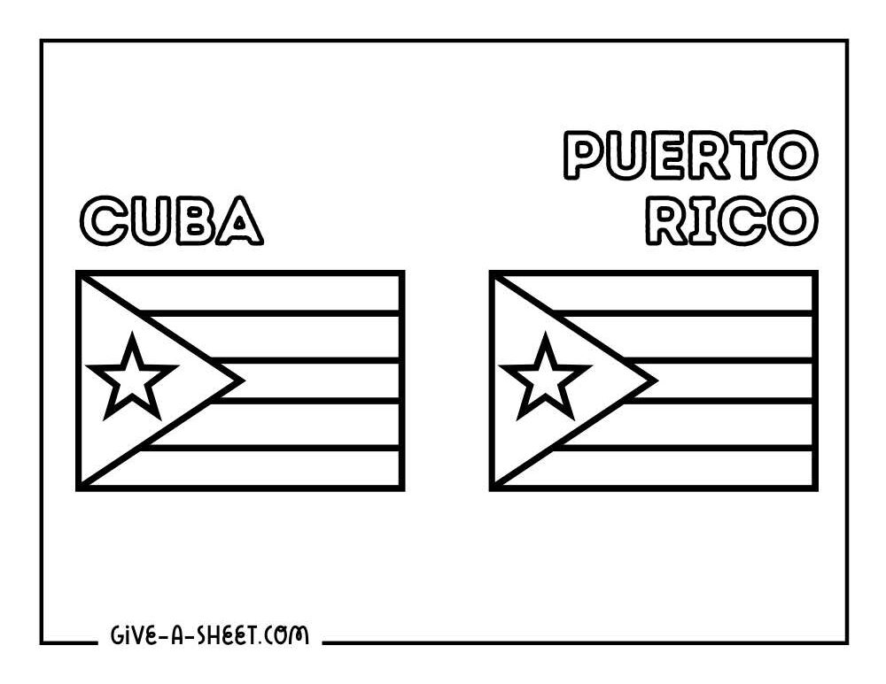 Cuba and Puerto Rico flags coloring page for kids.