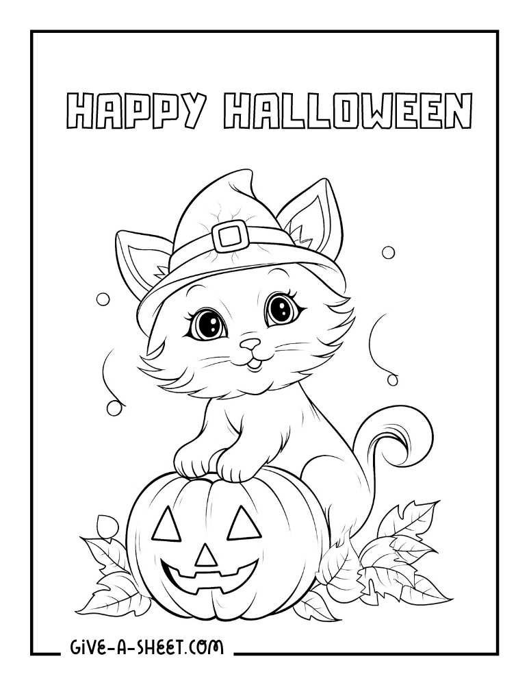 Halloween cat witch to color.