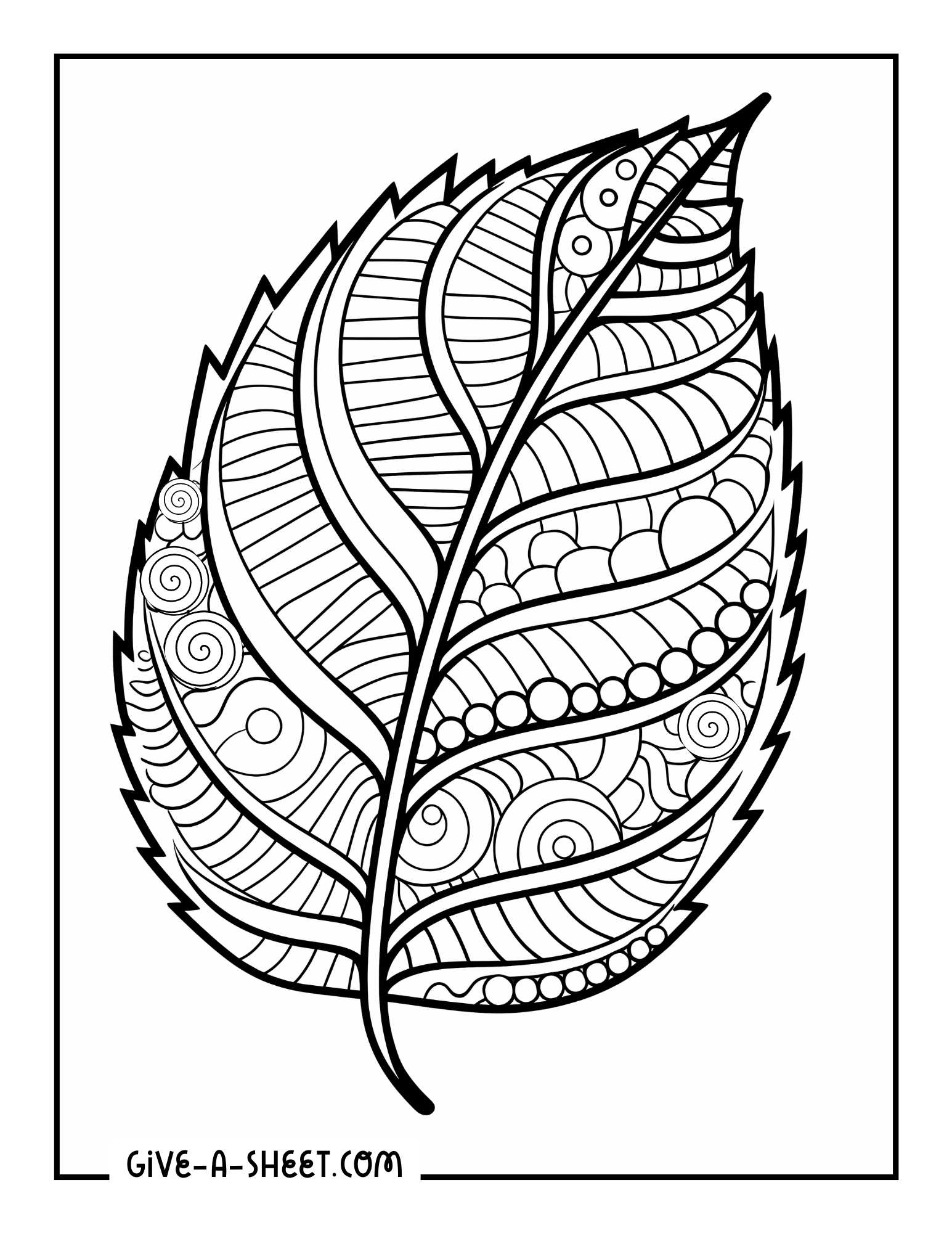 Leaf coloring sheets with intricate details to color.