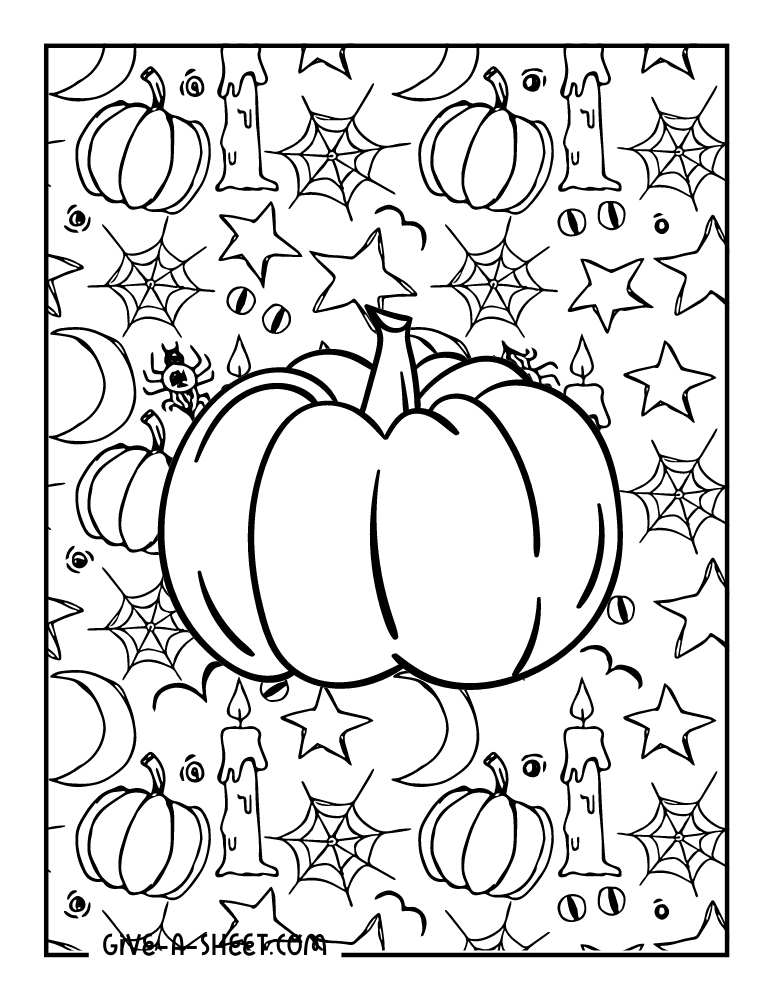 Doodle cute pumpkin coloring page.