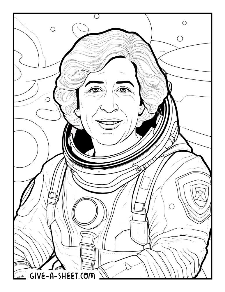 Ellen Ochoa first Hispanic woman to travel space recognition coloring page.