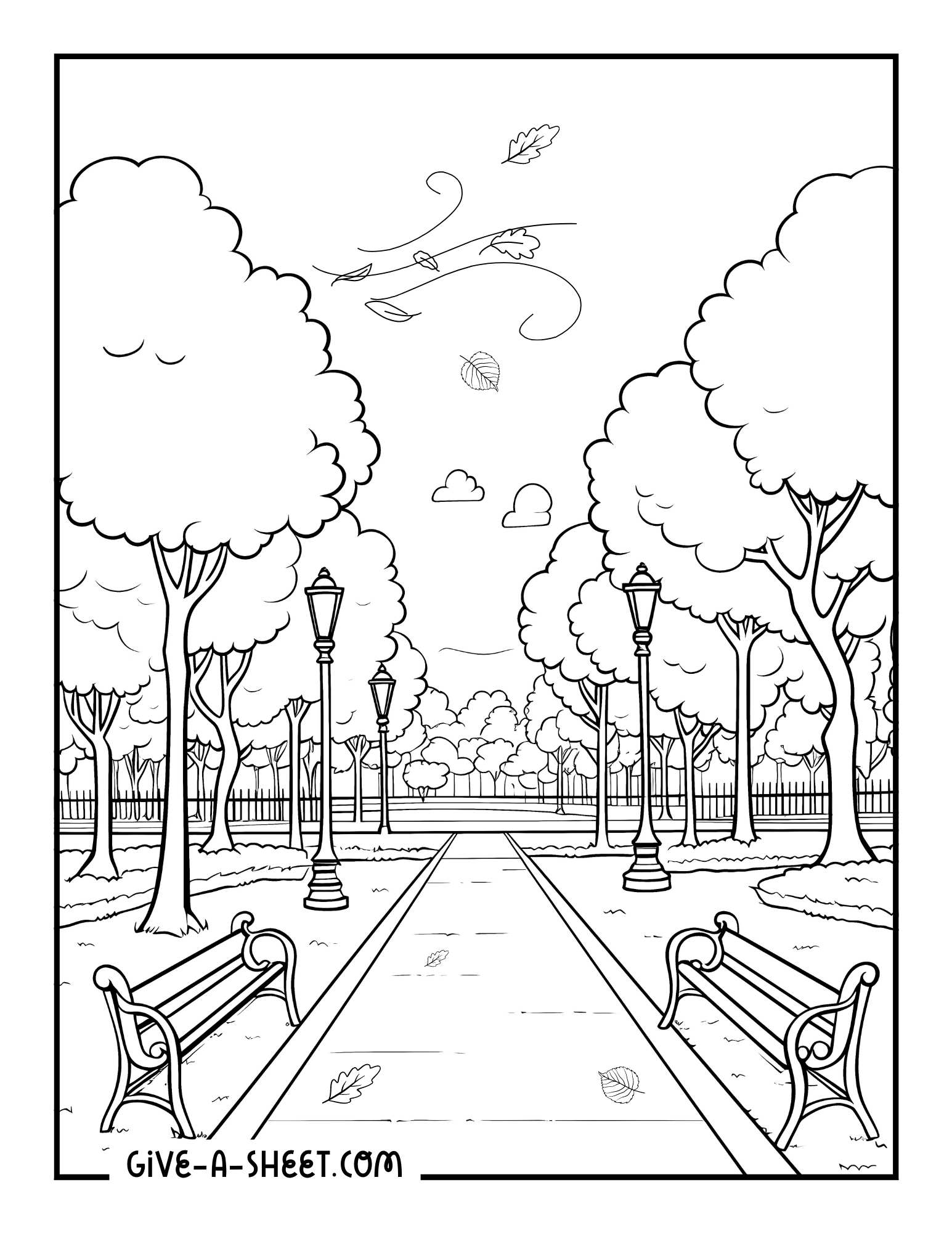 Fall bucket list in the park coloring page.