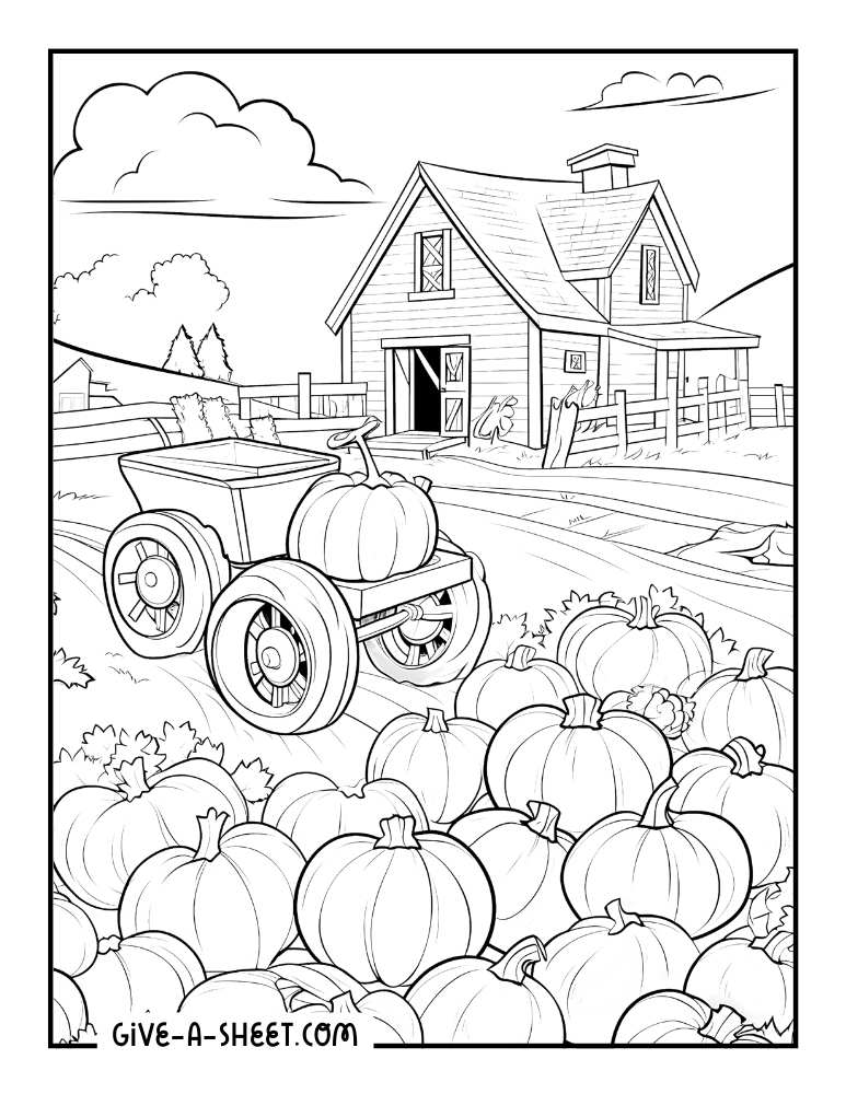 Pumpkin patches coloring sheet.