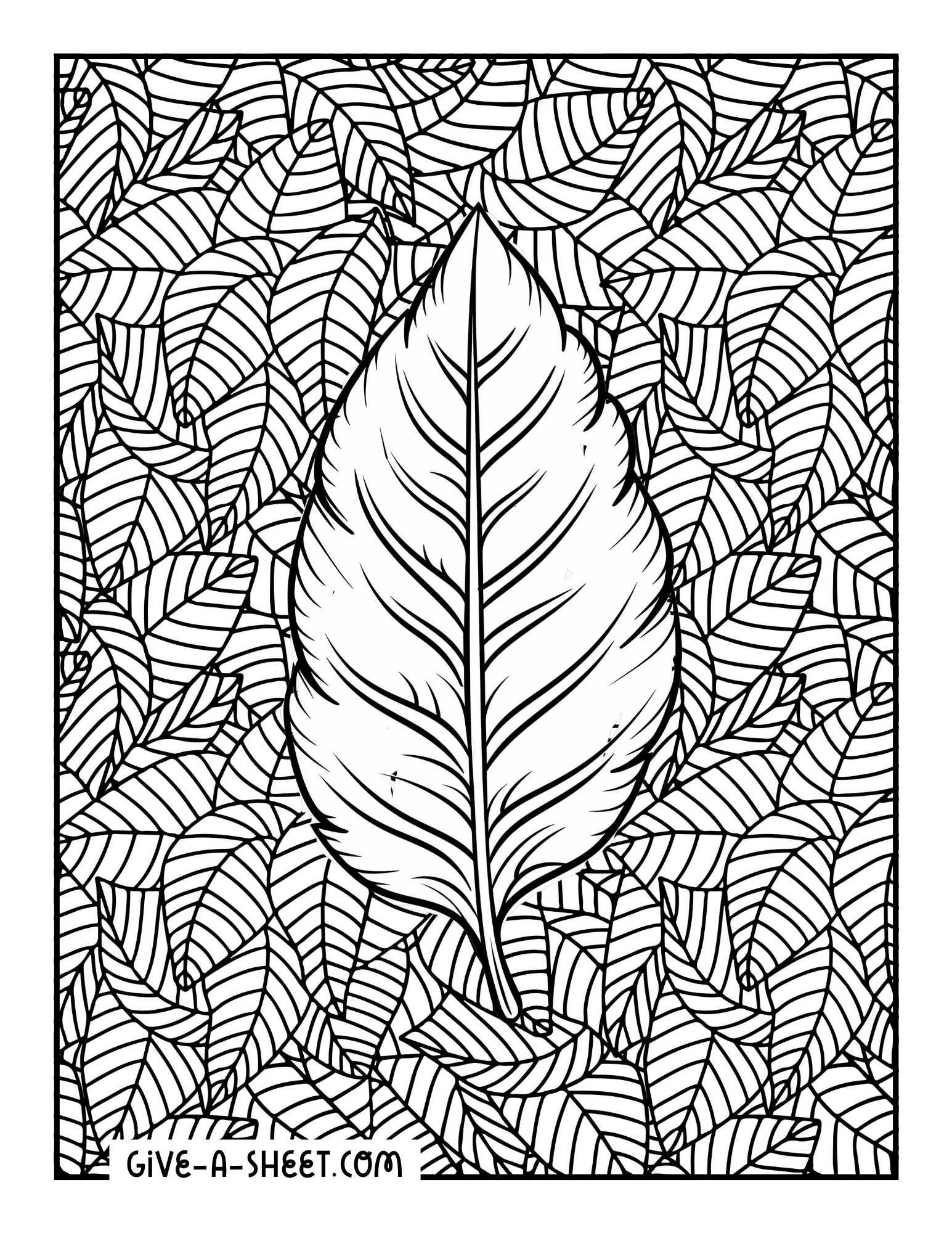 Intricate designs for fall season leaves coloring page for adults.