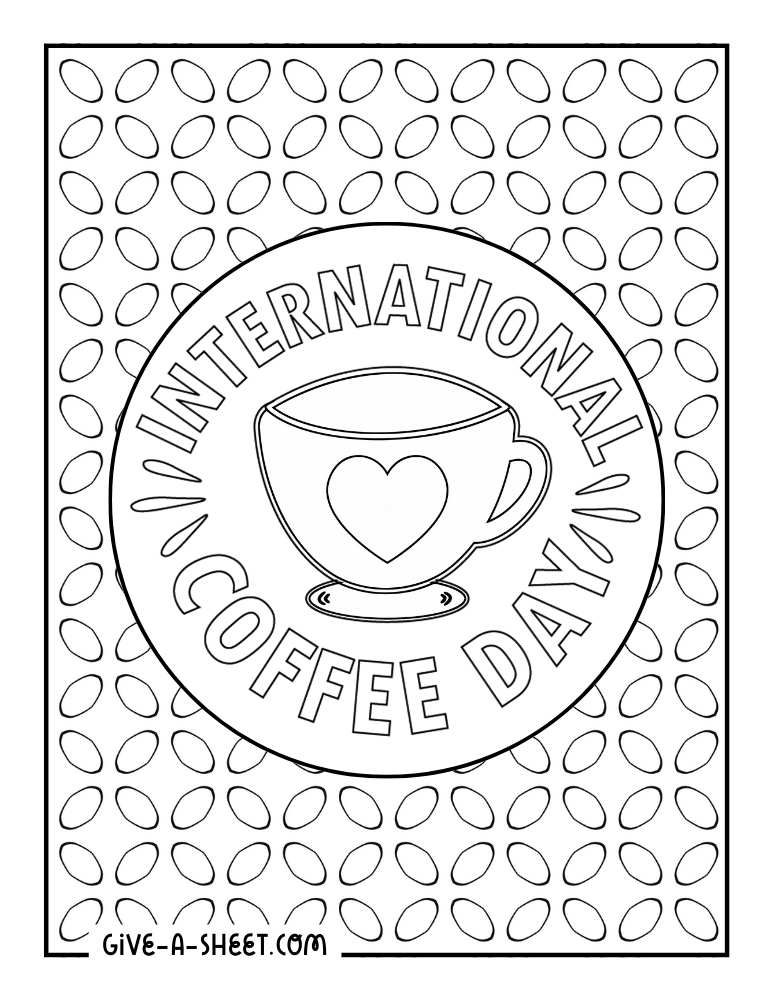 International coffee day for coffee lovers coloring sheet.