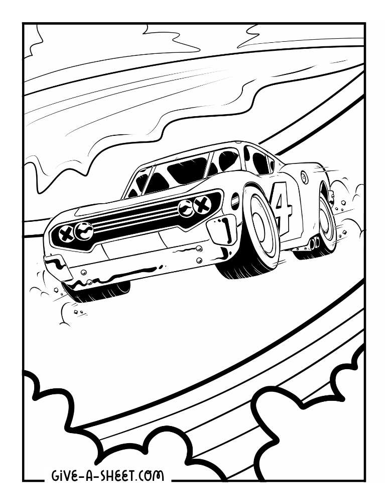 Fast formula car coloring page for adults.