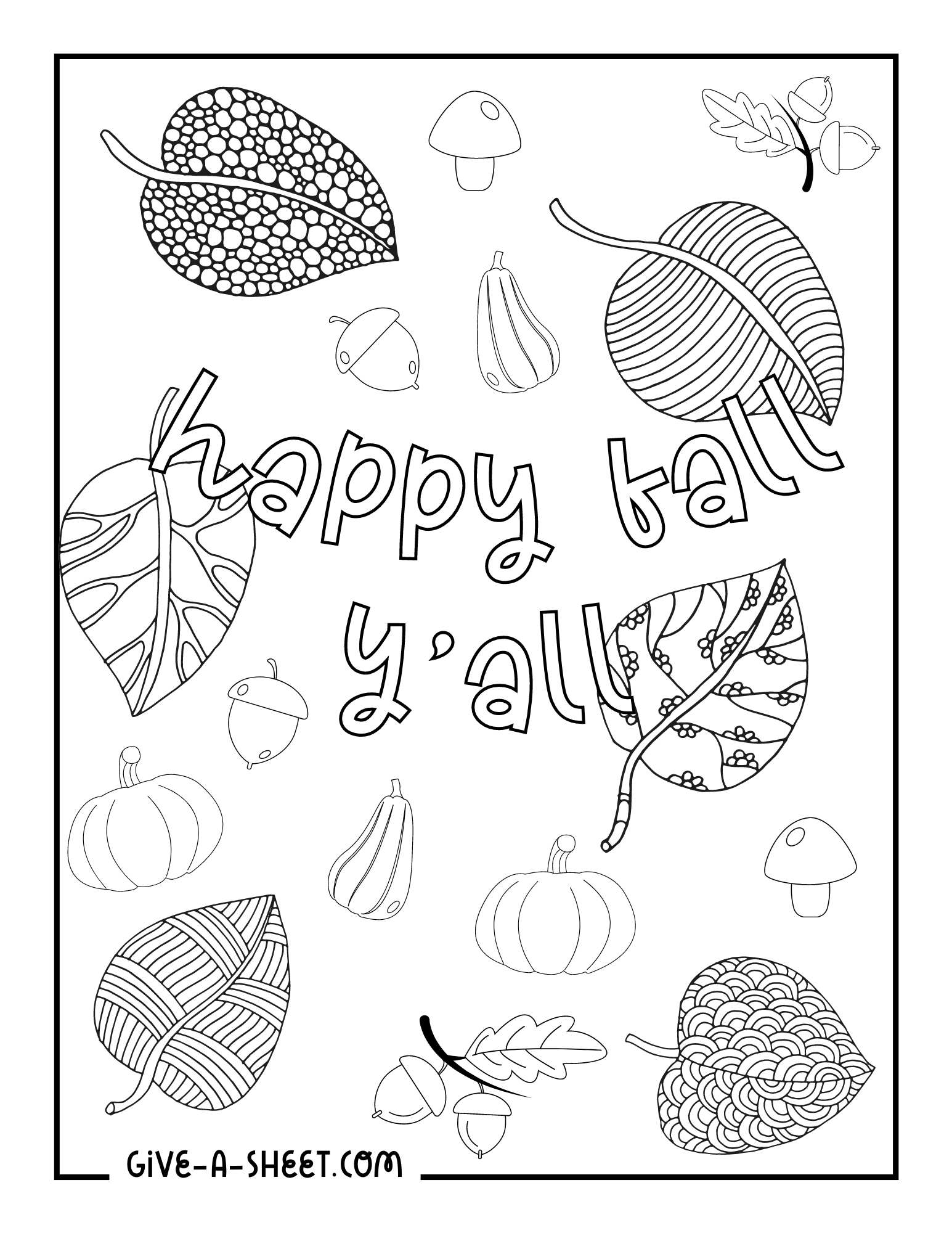 Fall leaf themed coloring page for kids.