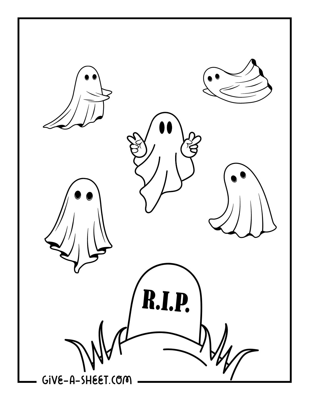 Ghost coloring pages on a graveyard to color.