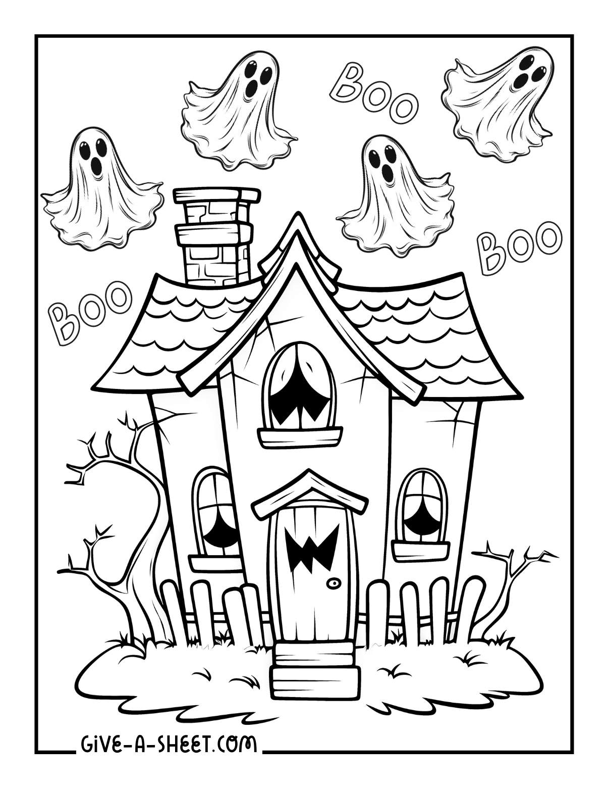 Haunted houses spooky ghost coloring pages for kids.