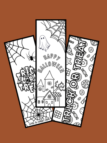 Printable PDF Halloween bookmarks to color.