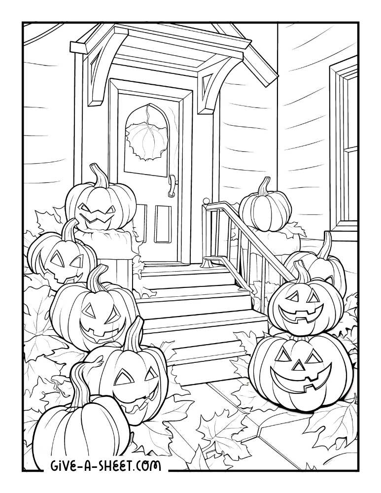 Halloween pumpkin carved faces coloring page.