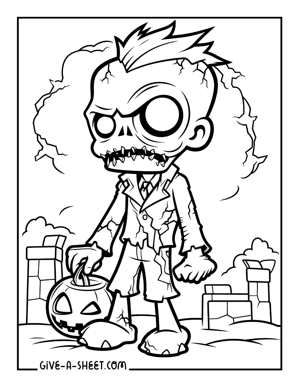 Halloween zombie coloring page.