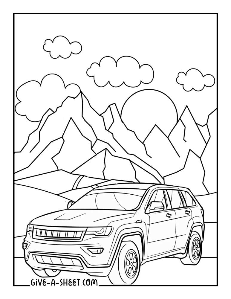 Jeep grand for adventures coloring page for kids.
