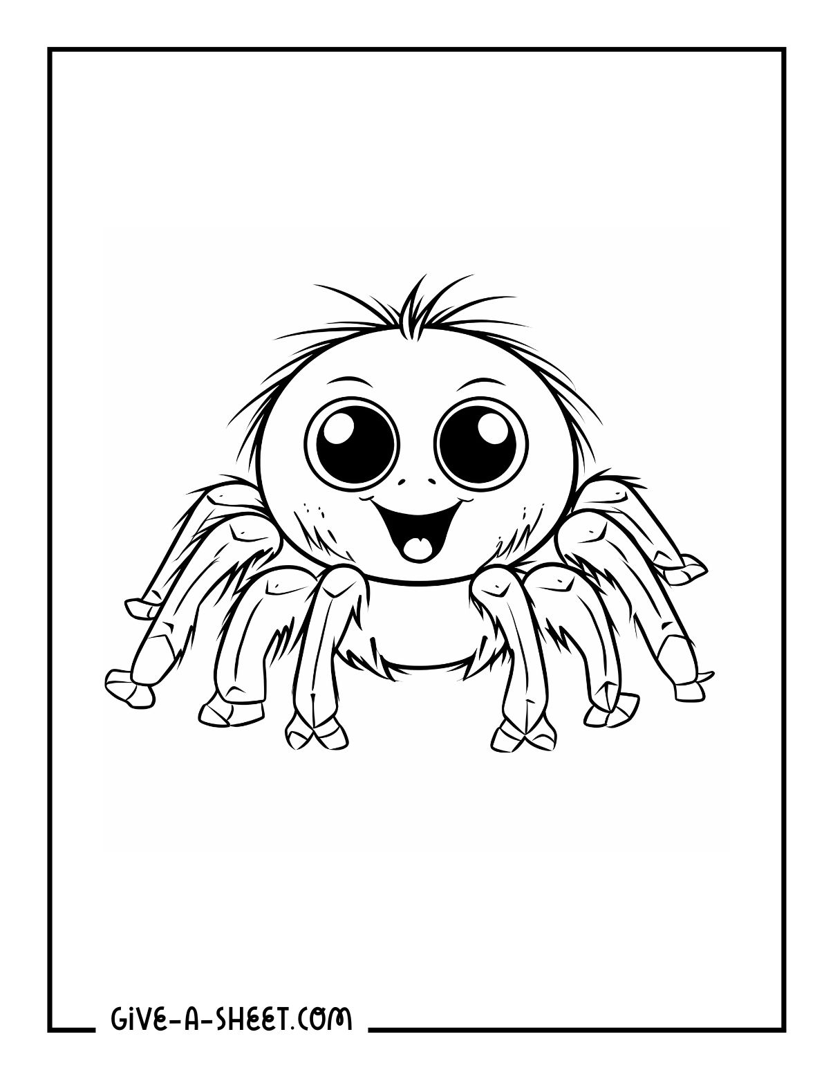 Kawaii baby tarantula coloring sheet for kids.