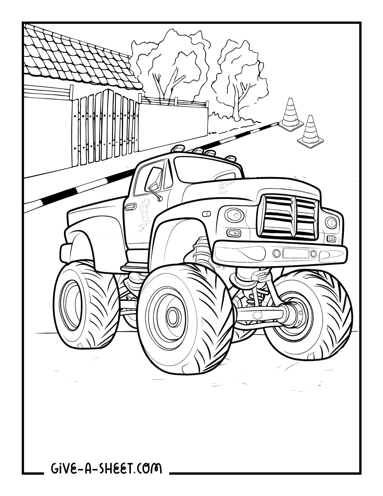 Monster truck powerful vehicles to color in for kids.