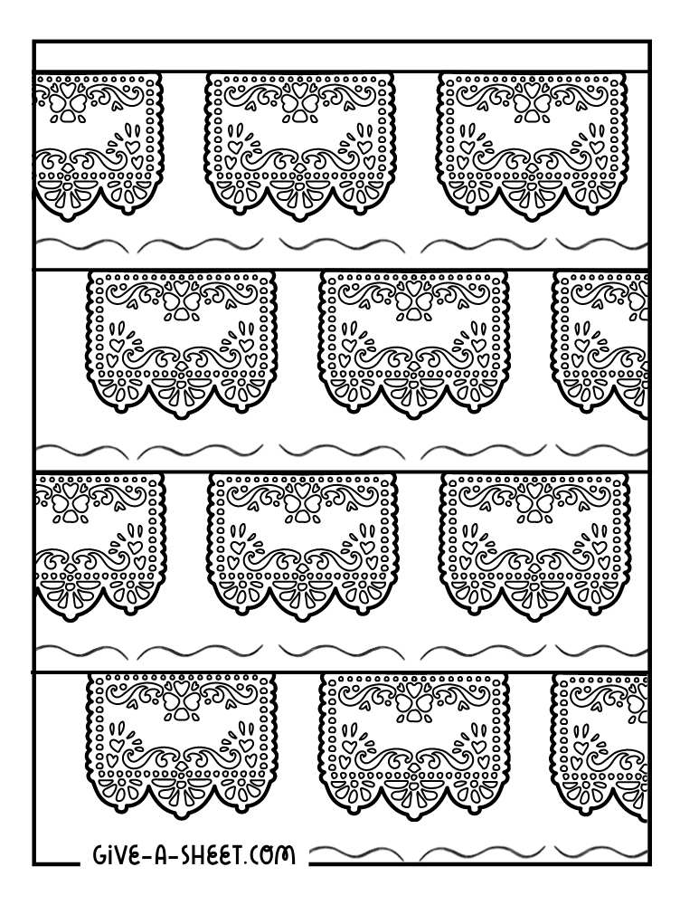Papel picado coloring page for adults.