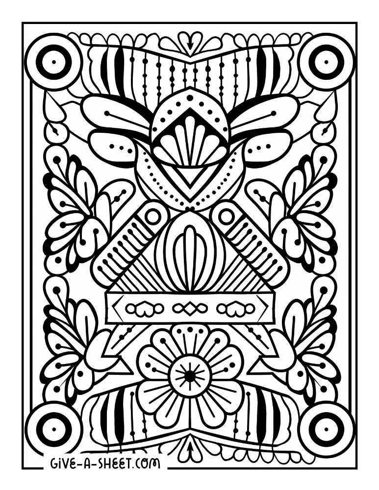 Hispanic art of Papel Picado coloring page for adults.