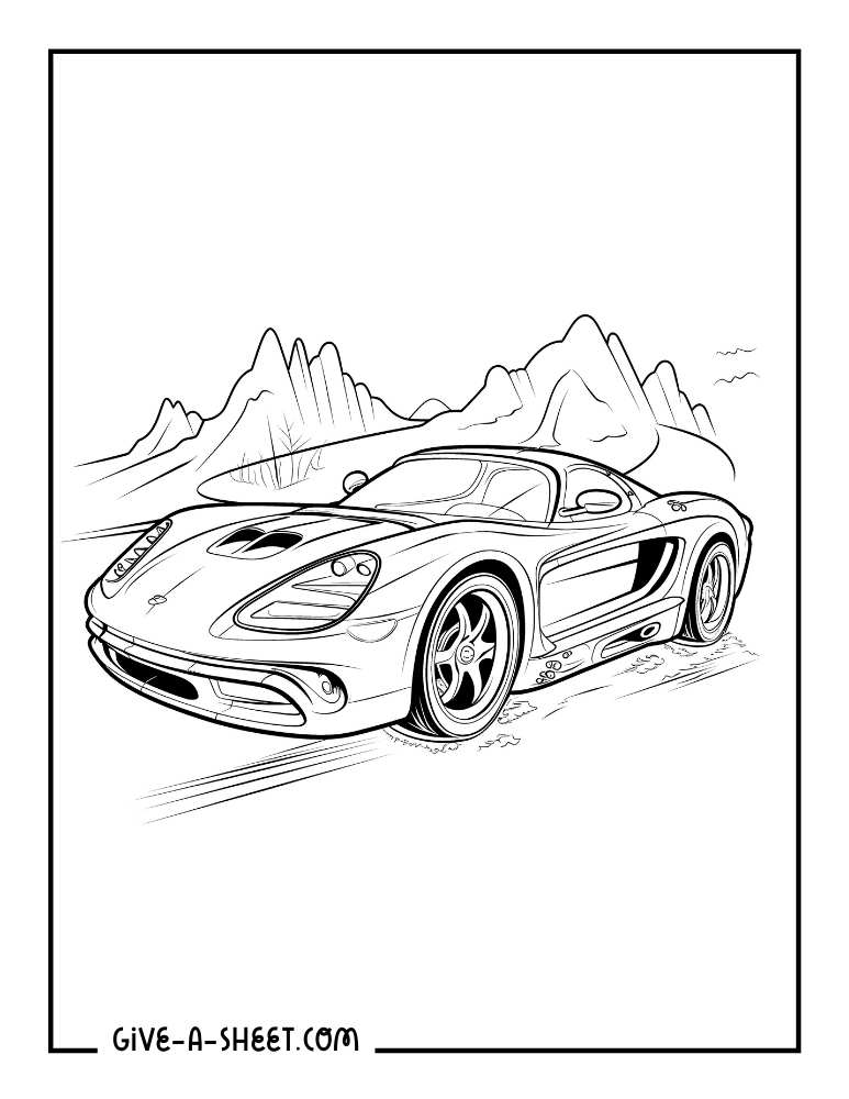 Porsche fast car coloring sheet for adults.