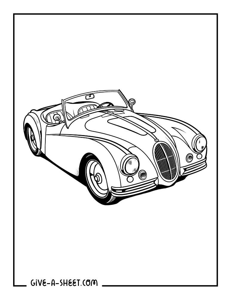 Vintage convertible speedster car coloring page.