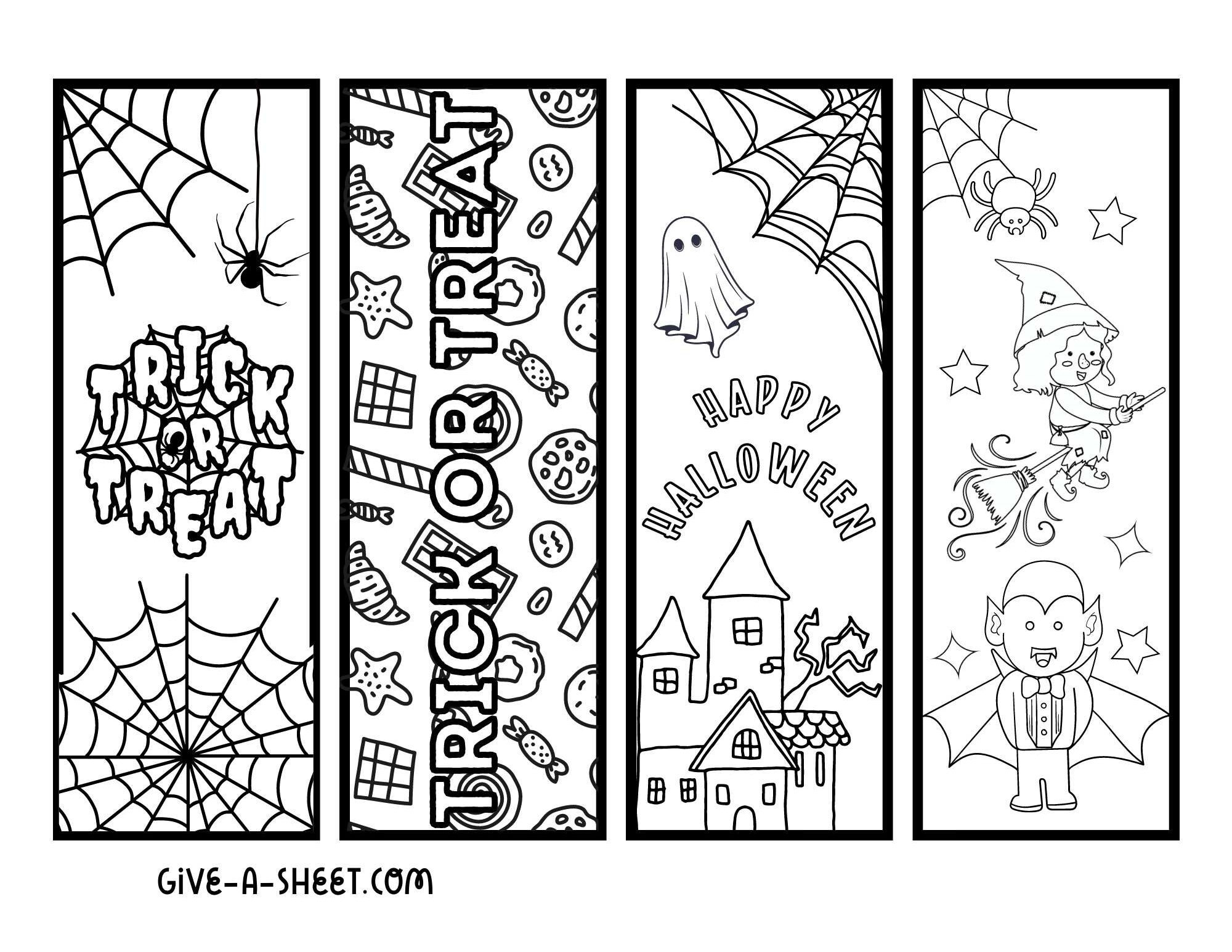 Free printable halloween bookmarks to color.