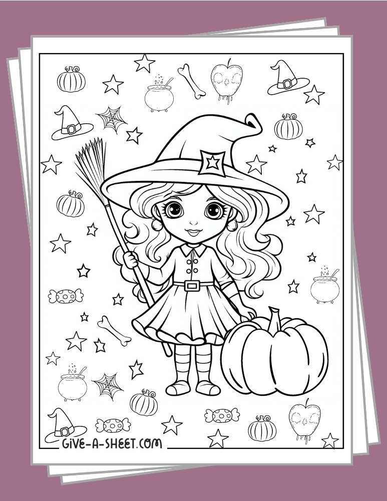 Free printable witch coloring pages.