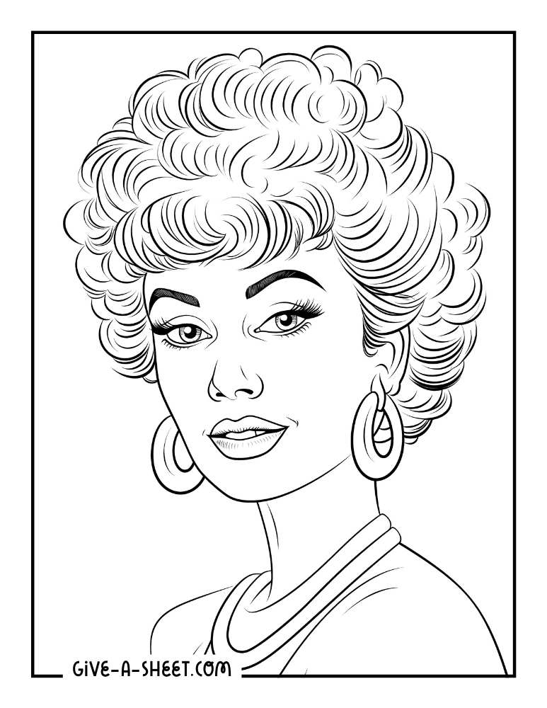Rita Moreno famous South America actor recognition and culture coloring sheet.