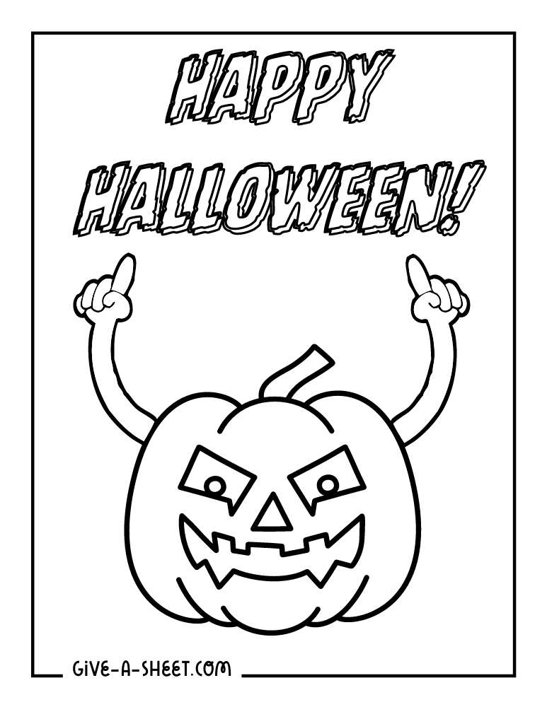 Scary halloween pumpkin faces coloring page for kids.
