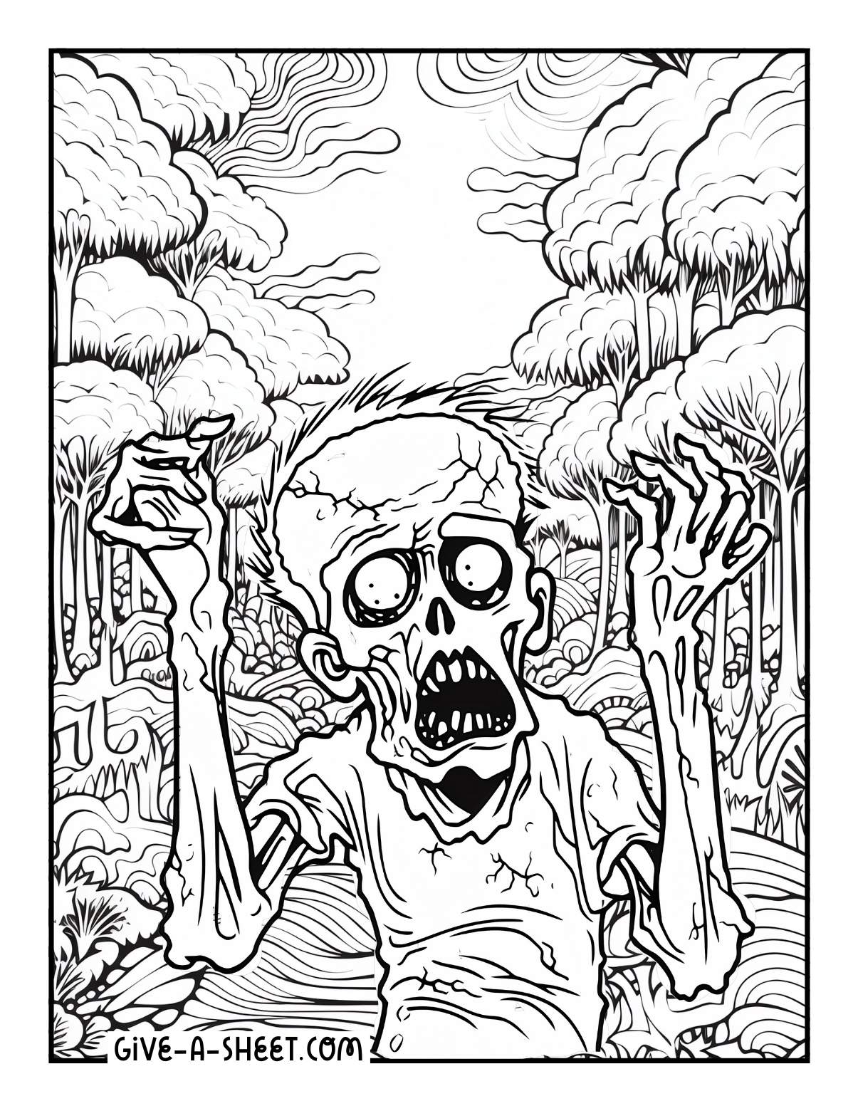 Crazy dave zombie coloring page for adults.