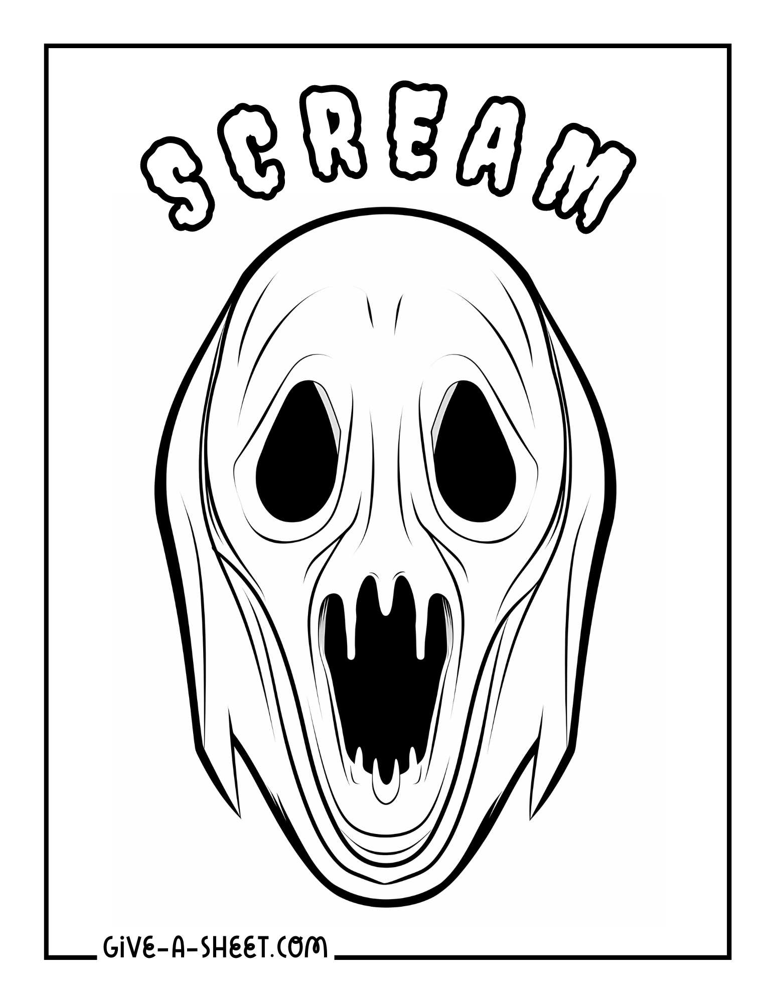 Scream scary movies illustration coloring page.