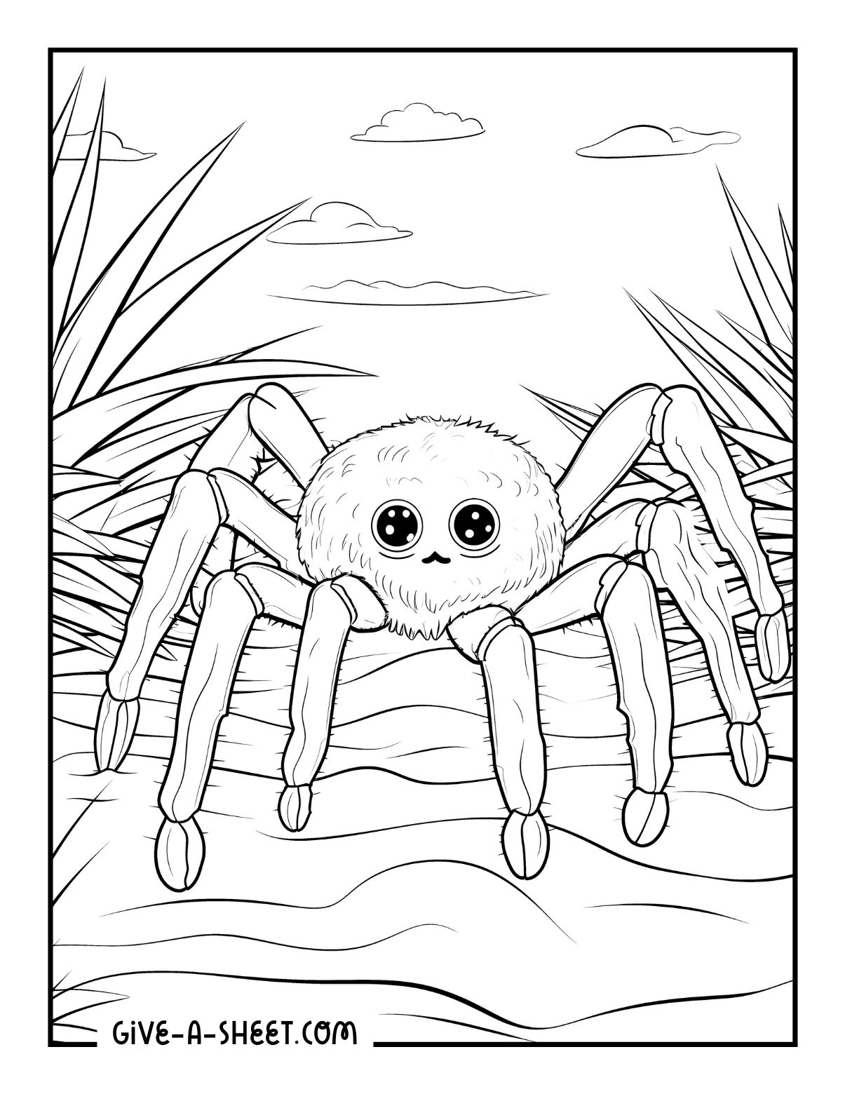Tarantula in nature coloring book for kids.
