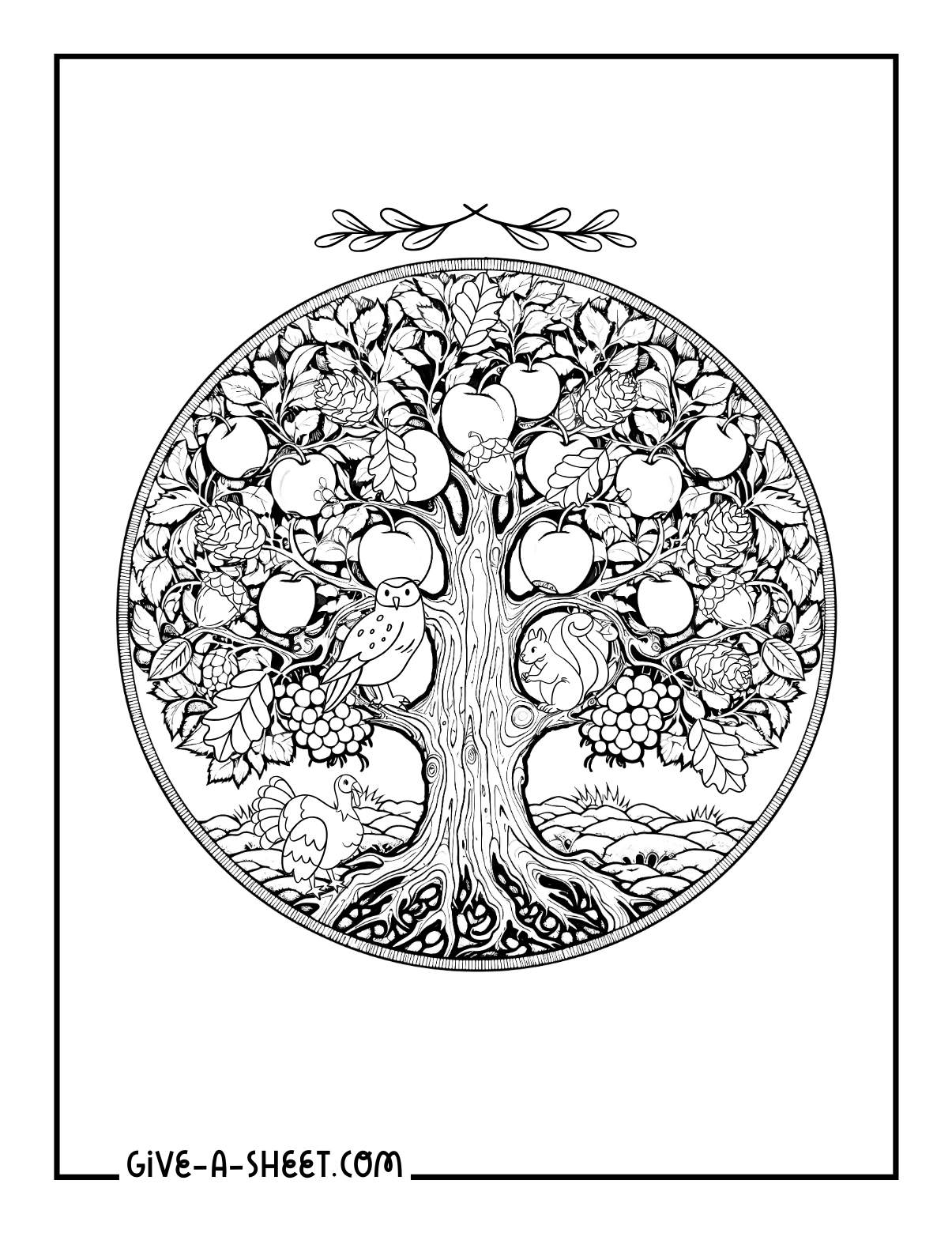 Apple tree the tree of life with animals coloring page.