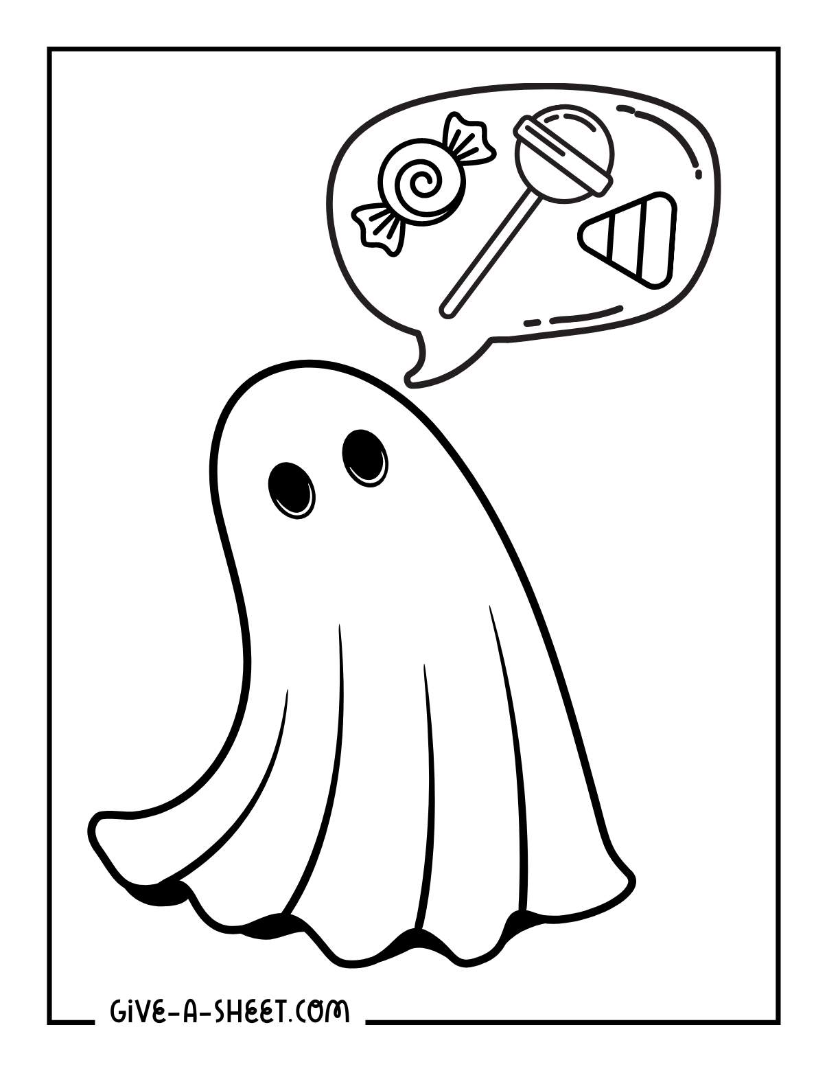 Halloween ghost trick or treat candy ghost coloring pages.