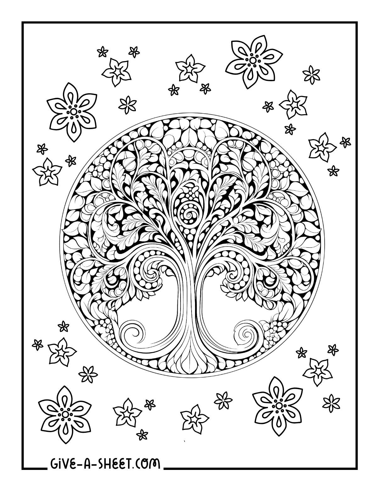 Beautiful trees coloring book for adults.