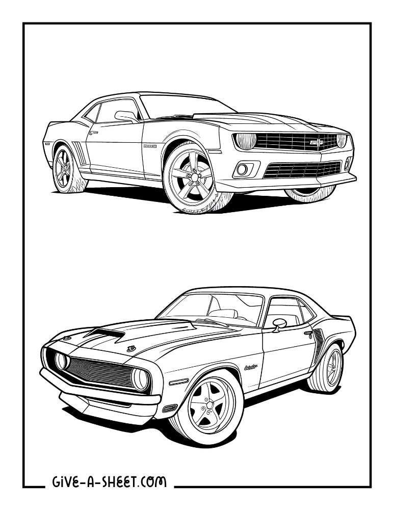 Vintage Camaro illustrations coloring page.