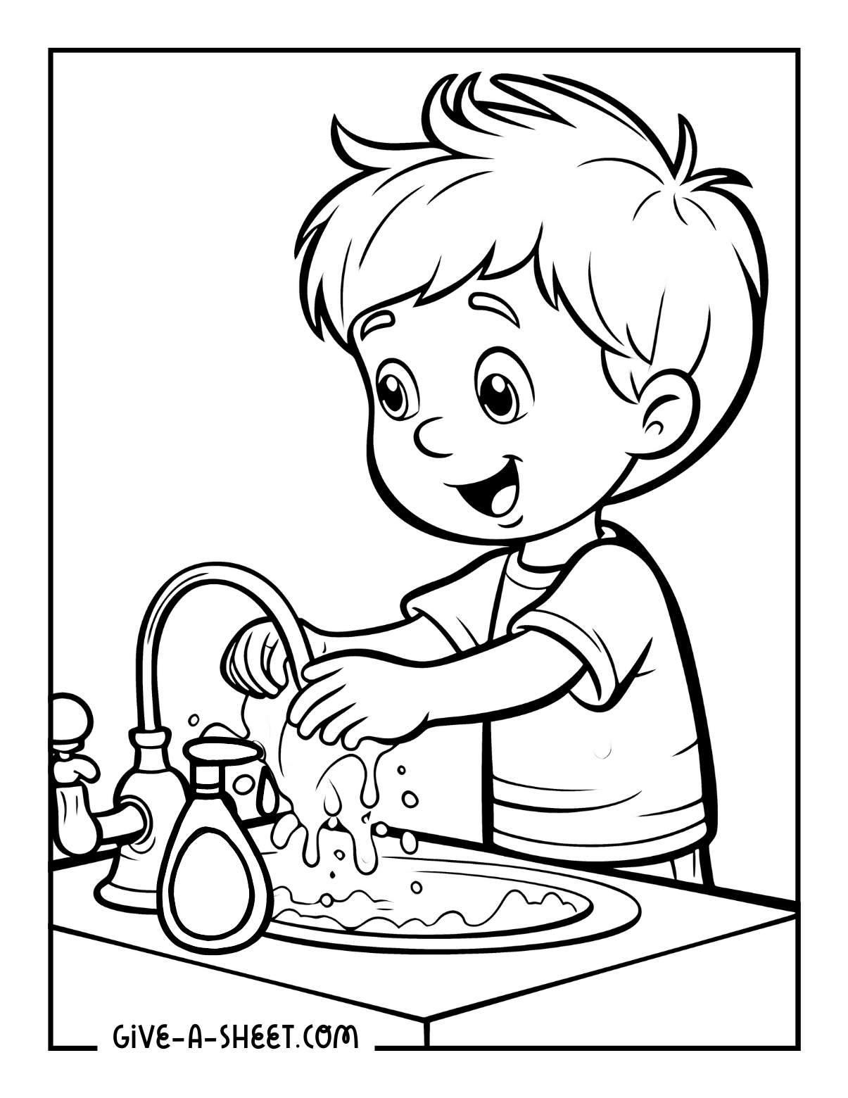 Fun way to wash hands coloring page for kids.