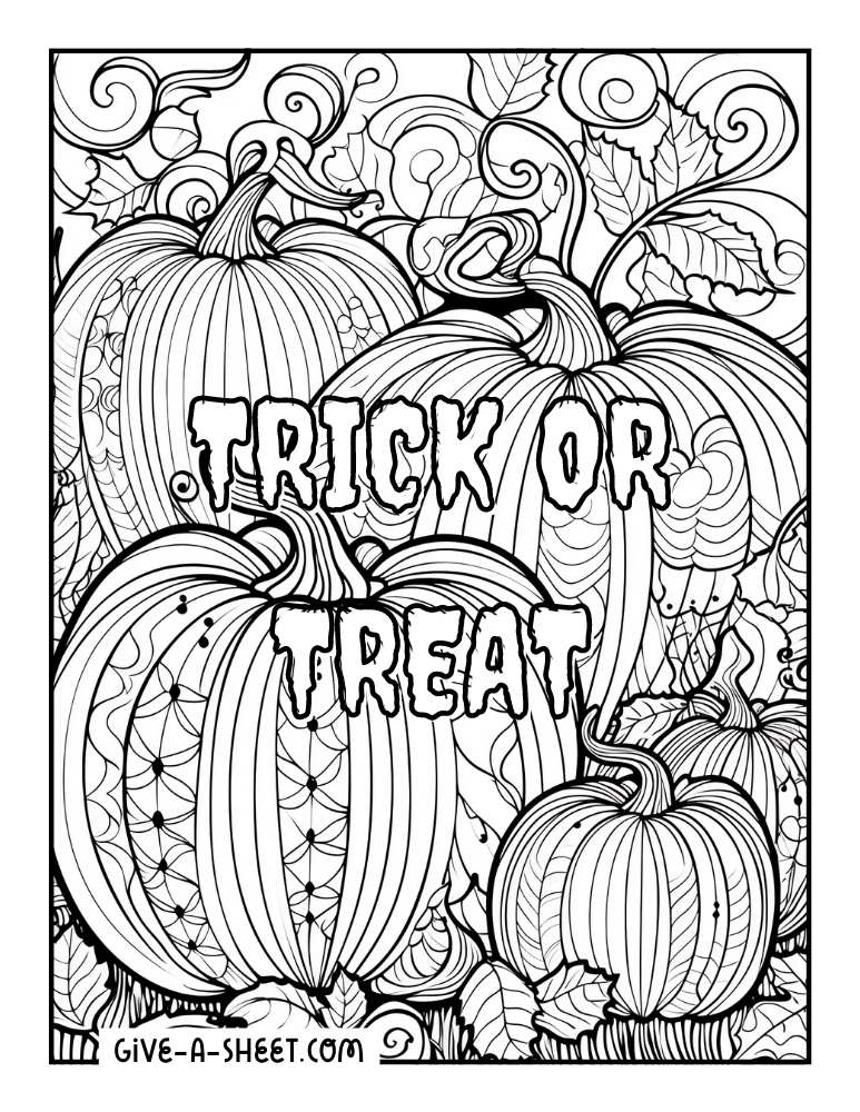 Detailed easy pumpkin coloring page for adults.