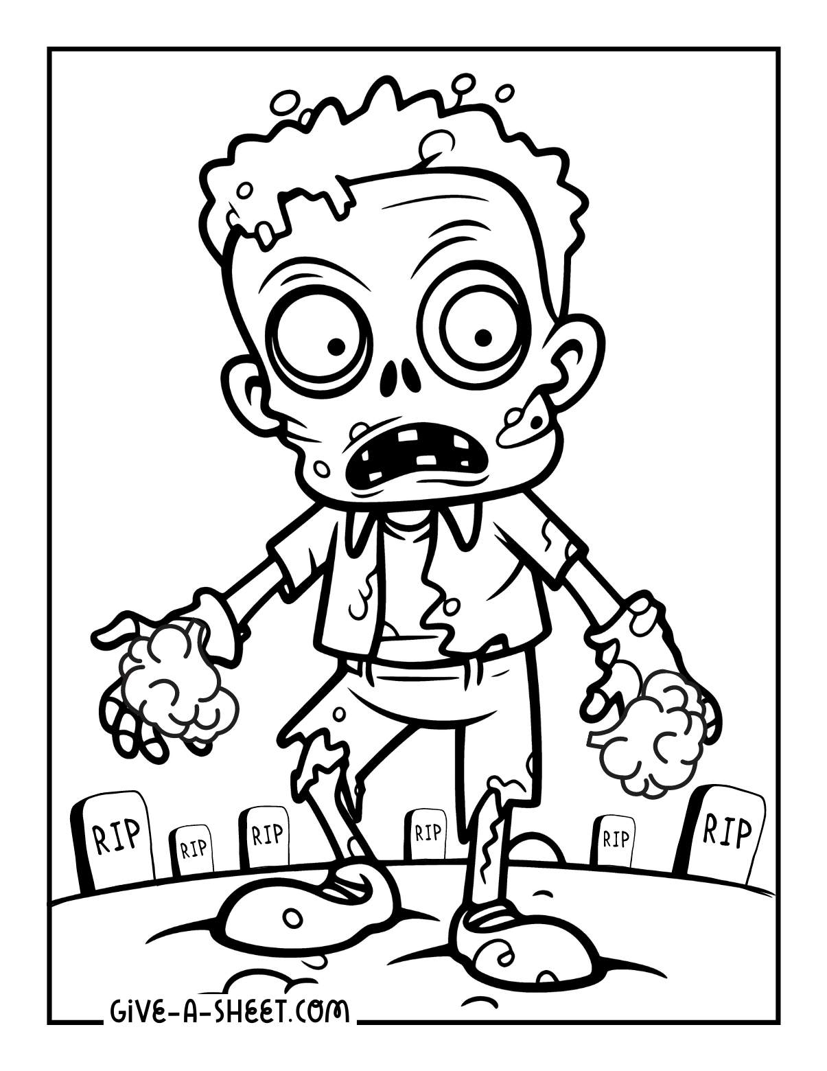 Zombie eating brains grave coloring page.