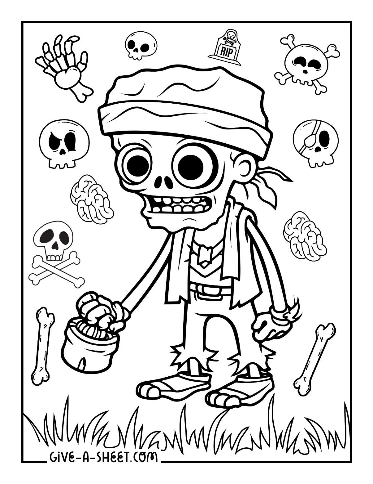 Zombie pirate coloring page for kids.