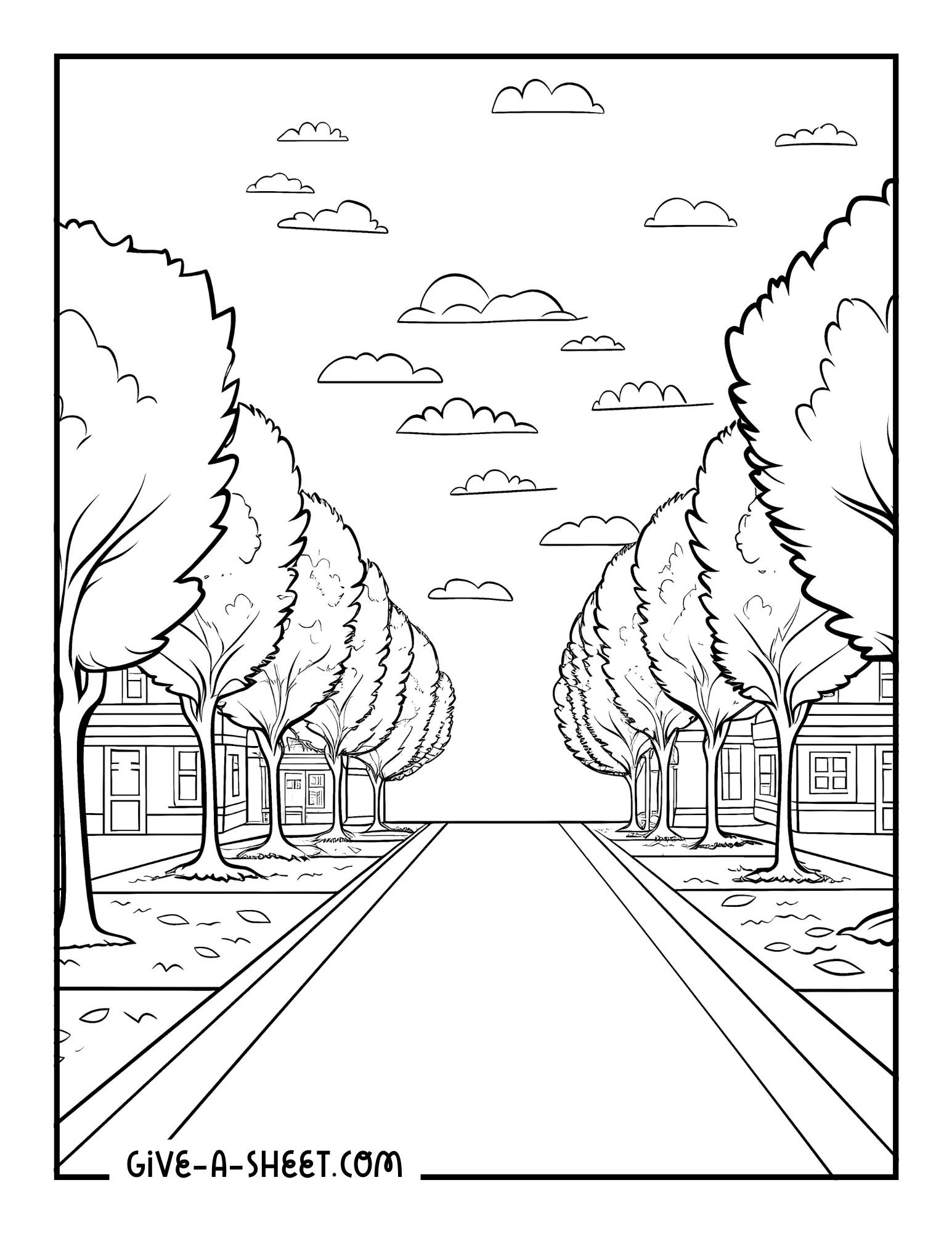 Tree lined street appreciation free printables to color.