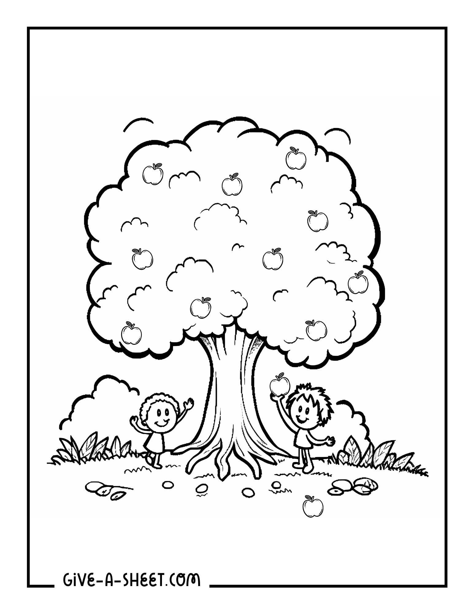 Apple fruit trees coloring page for kids.