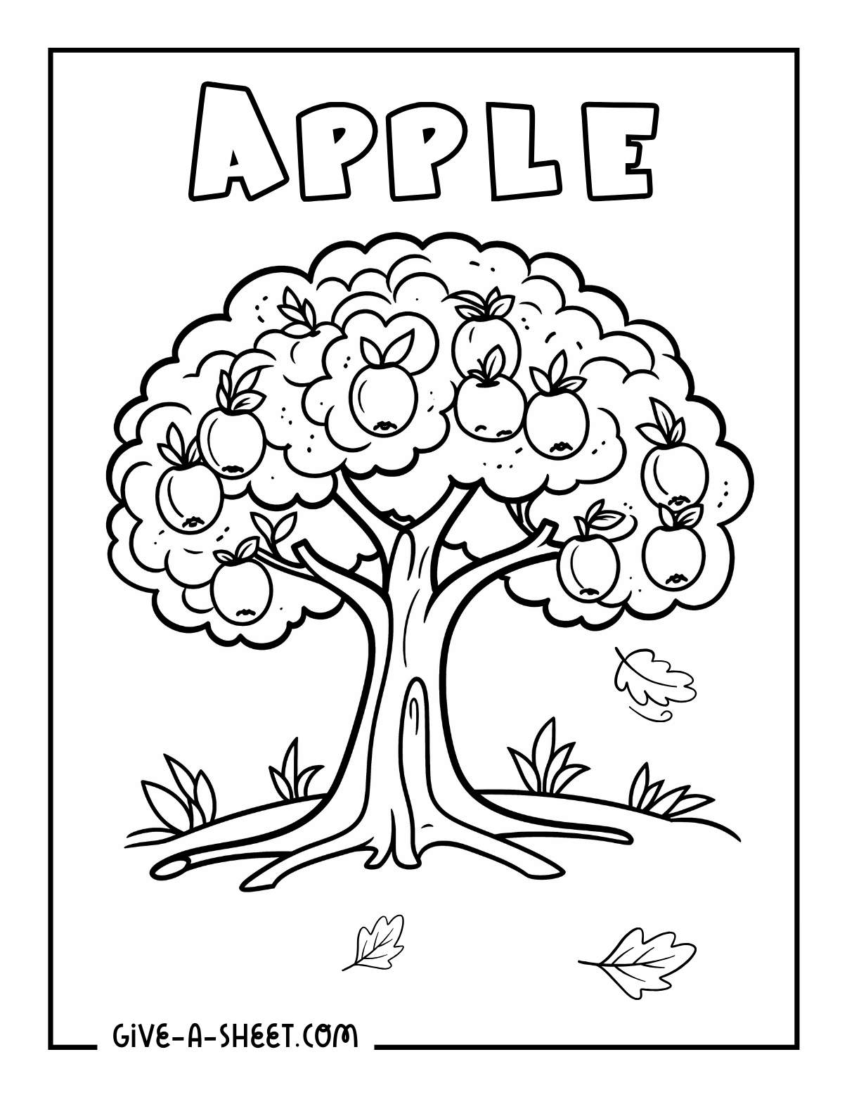 Apple tree leaves falling coloring page.