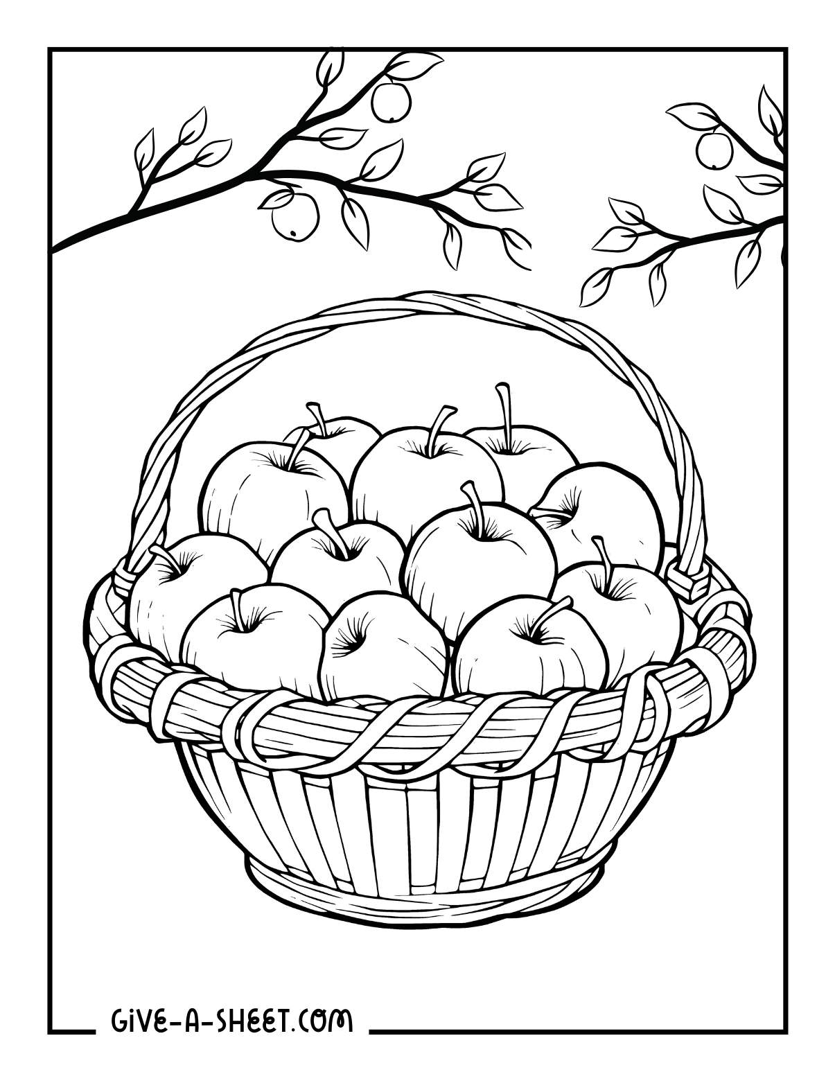 Basket of apples to color in for kids.