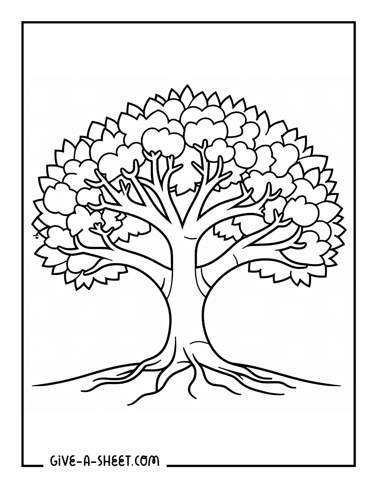 Easy cartoon tree illustration coloring sheet.