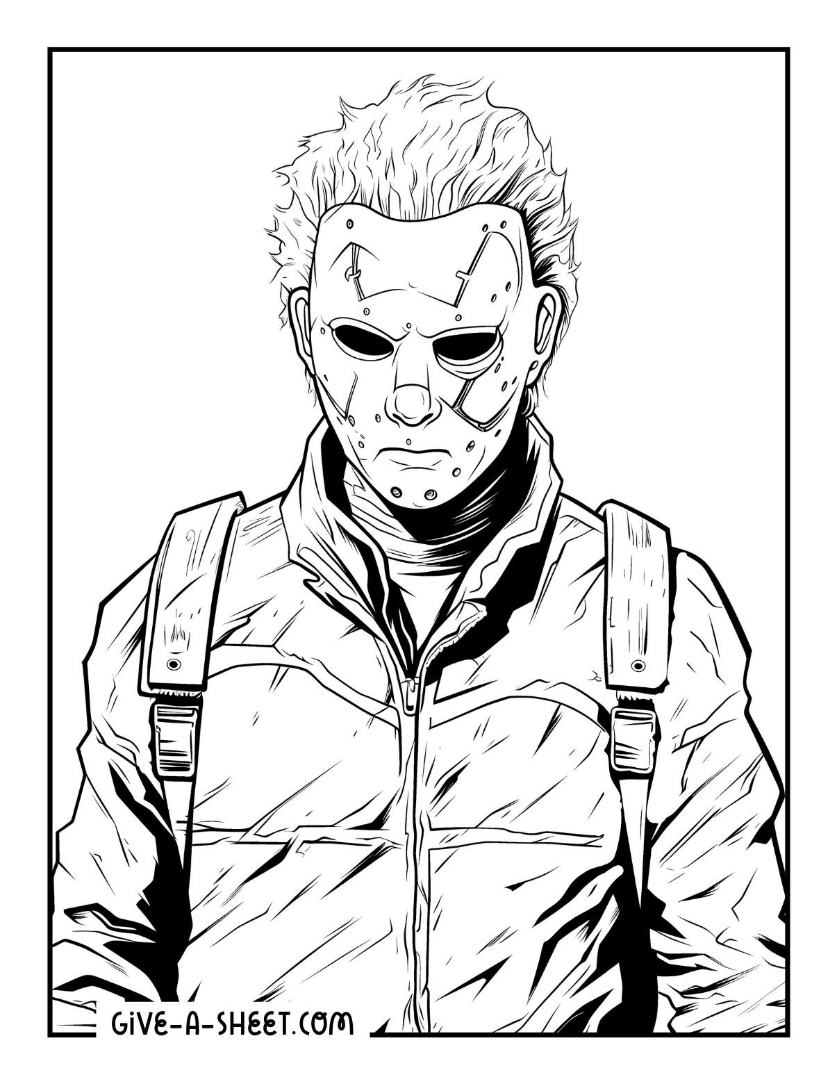 Michael Myers terrifying halloween film coloring page.