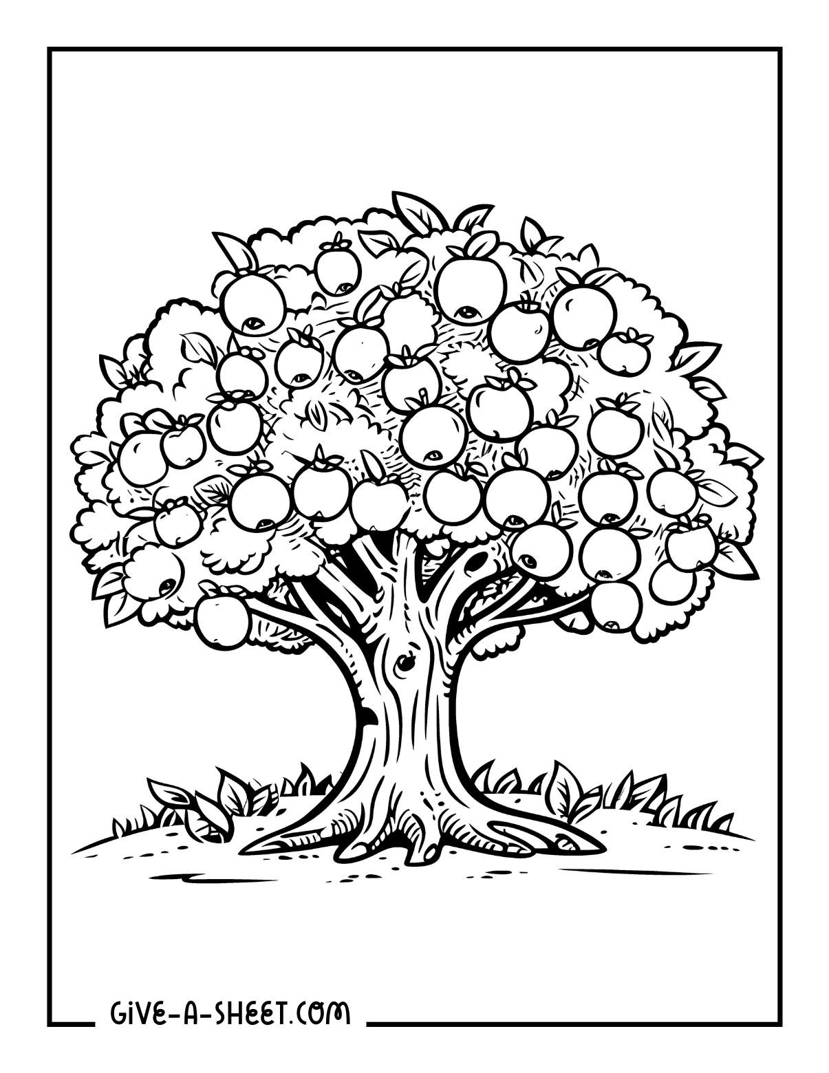 Delicious apples on tree coloring page.
