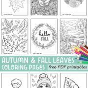 Collection of fall leaves coloring pages free PDF printables.