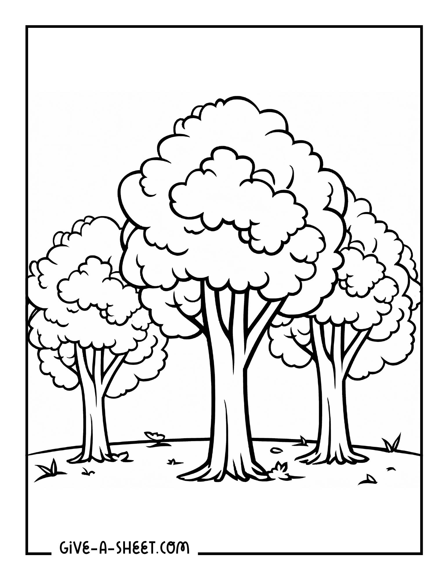 Simple fall tree coloring page for kids.