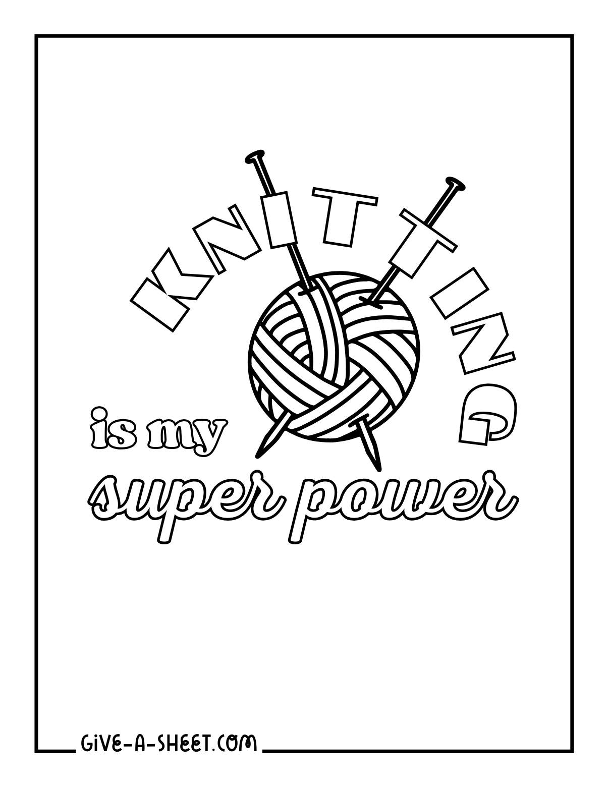 Fiber arts and knitting needle coloring page.