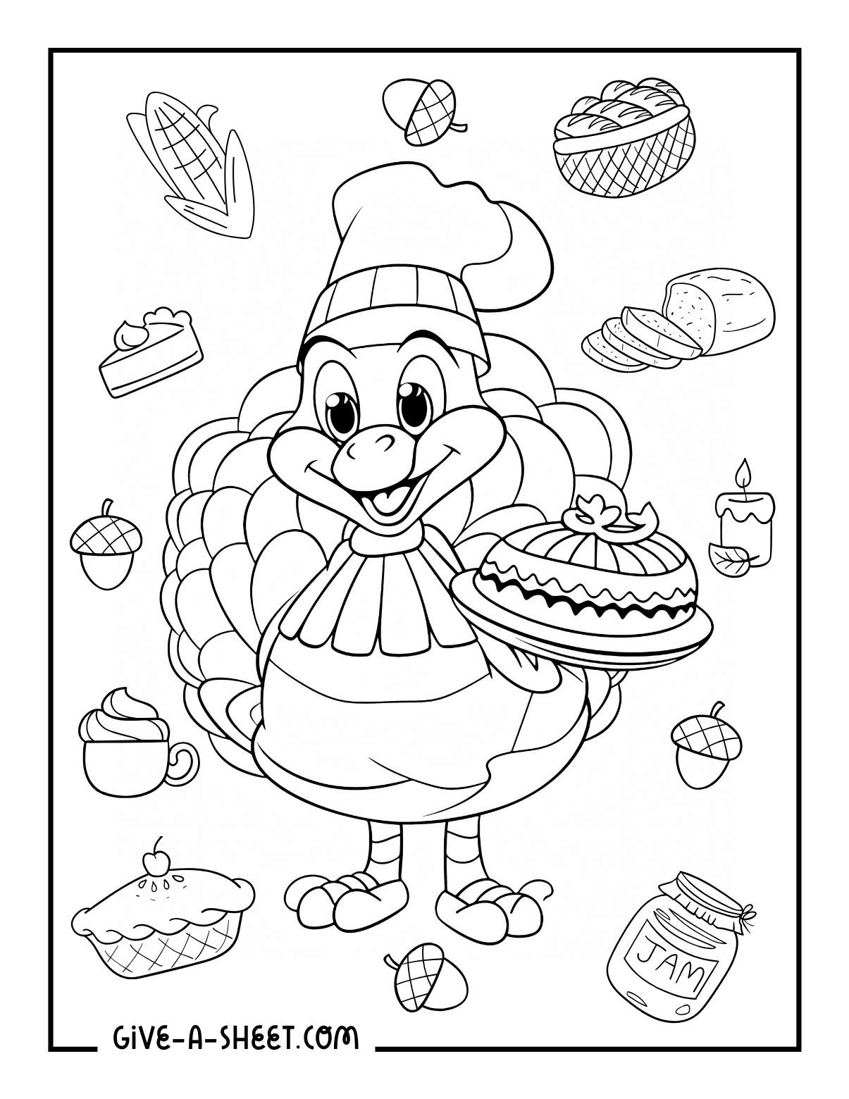 Great thanksgiving coloring pages dinner table with turkey.