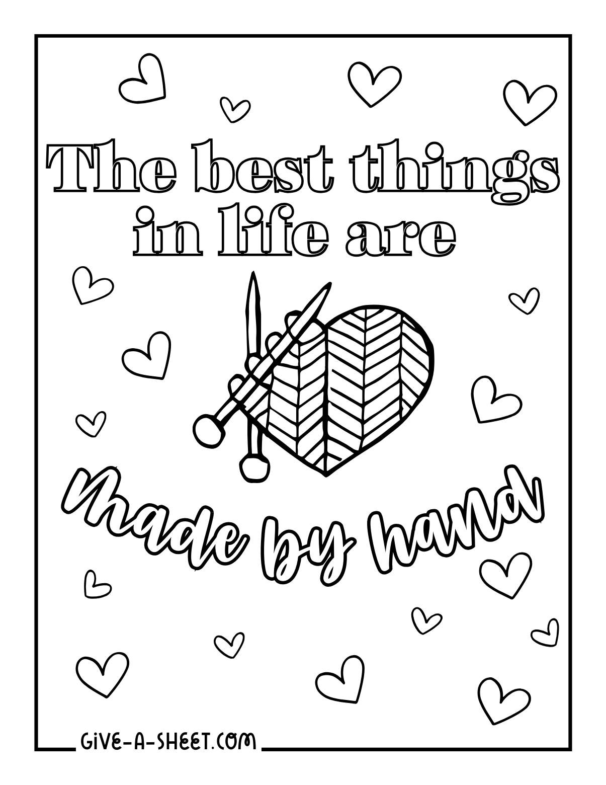 Handmade design knitting coloring page.